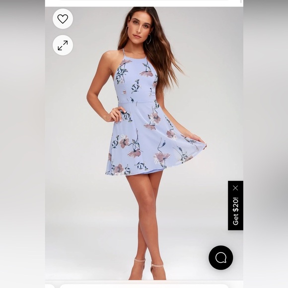 Lulus Dresses & Skirts - Lulu’s Cherished Moment Dusty Blue Floral Print Lace-Up Skater Dress | size sm